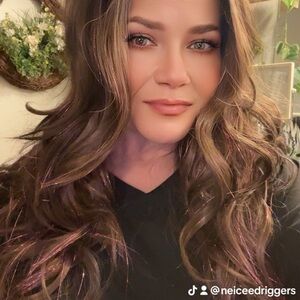 Long Wavy Brown Wig with Pink Streak Accents